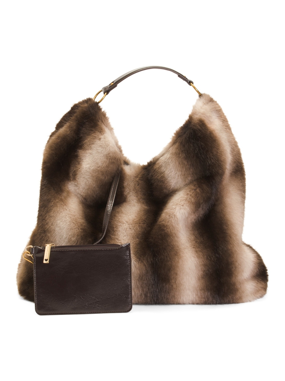 Betsey Johnson Faux Fur Hobo Bag in Brown and Cream